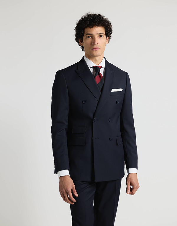 Traje cruzado liso azul marino