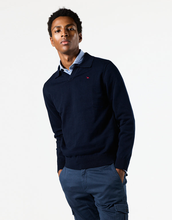 Jersey cuello polo azul marino