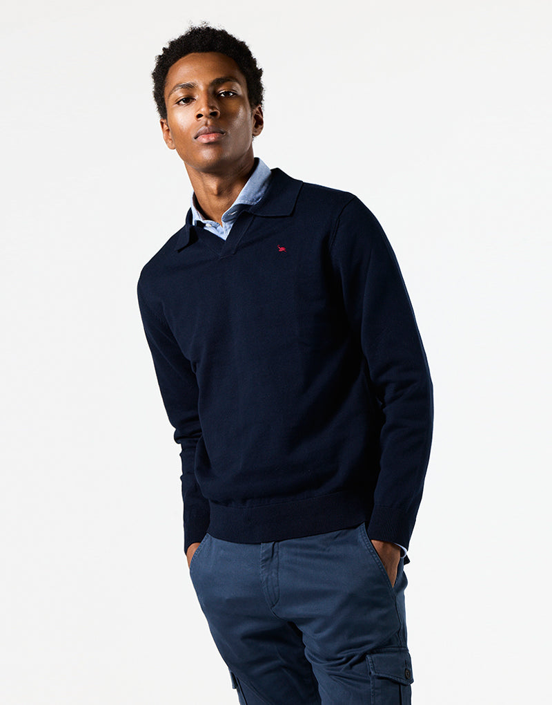 Jersey cuello polo azul marino