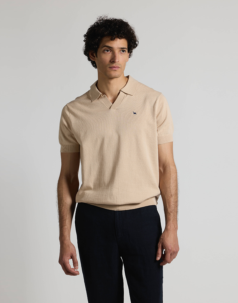 Polo punto manga corta camel