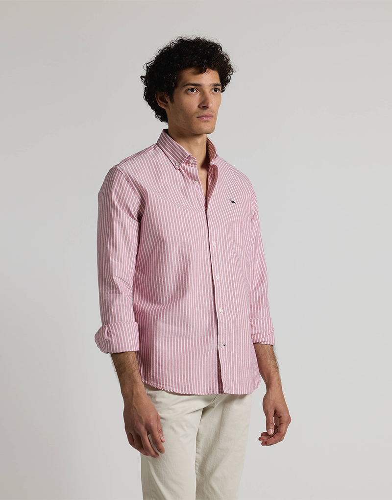 Camisa oxford burdeos raya blanca
