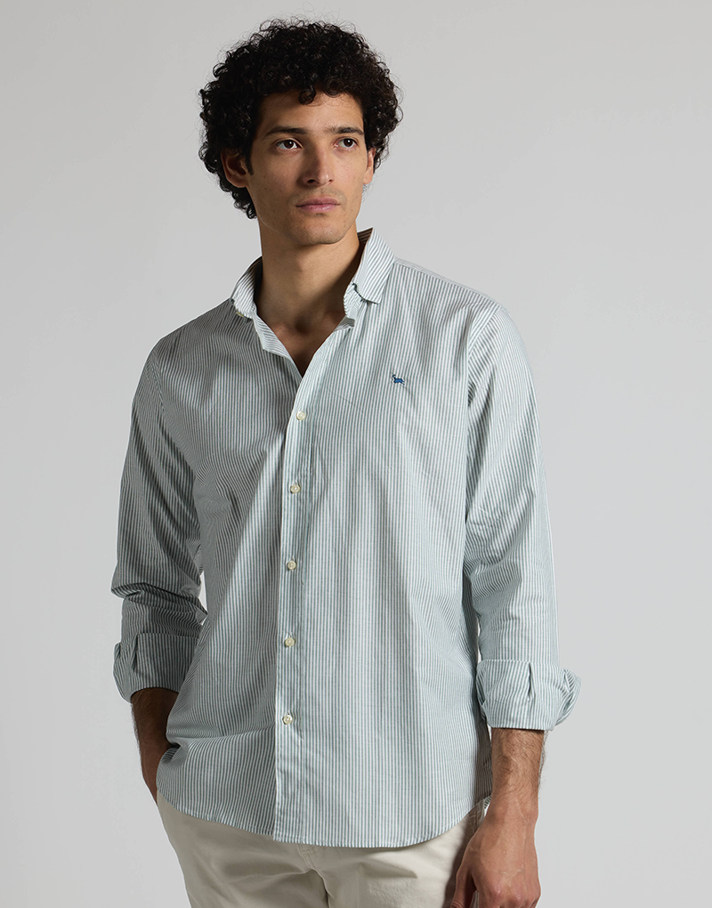 Camisa oxford casual rayas verde