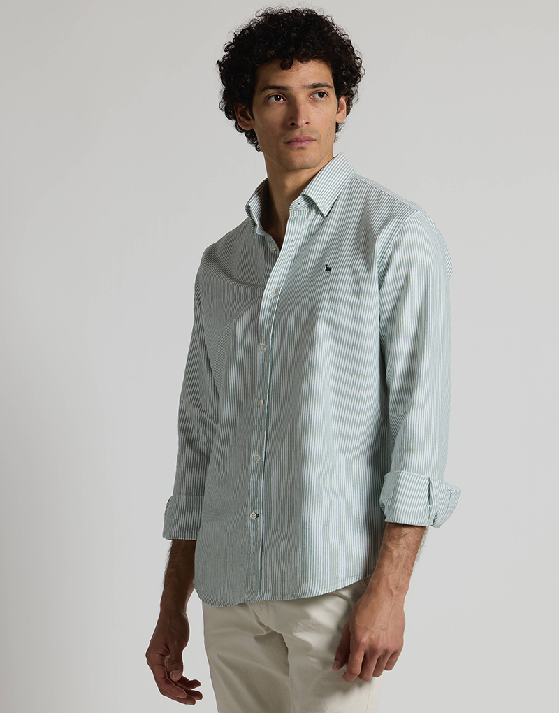Camisa oxford rayas verde button down