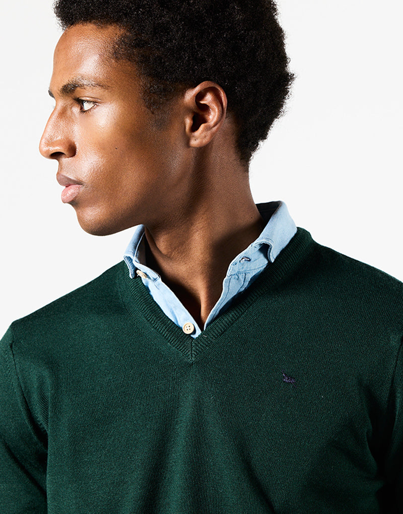 Jersey verde botella merino pico