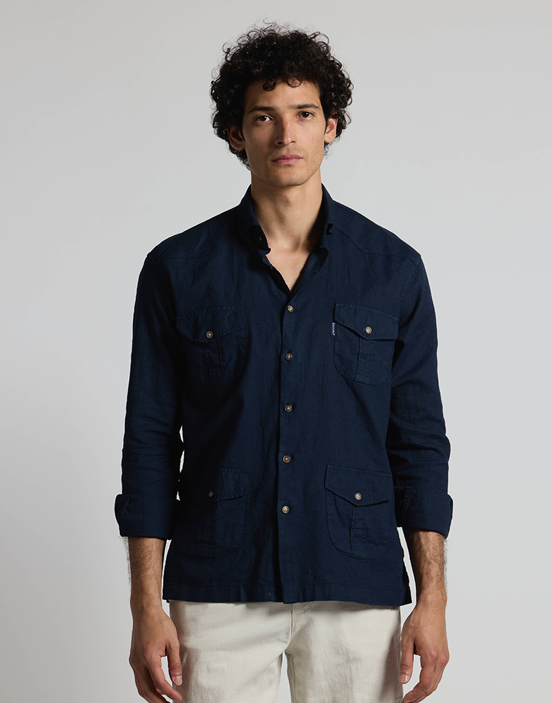 Camisa casual 4 bolsillos azul marino