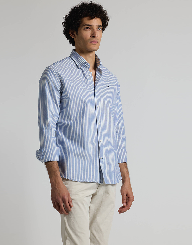 Camisa oxford azul marino raya blanca