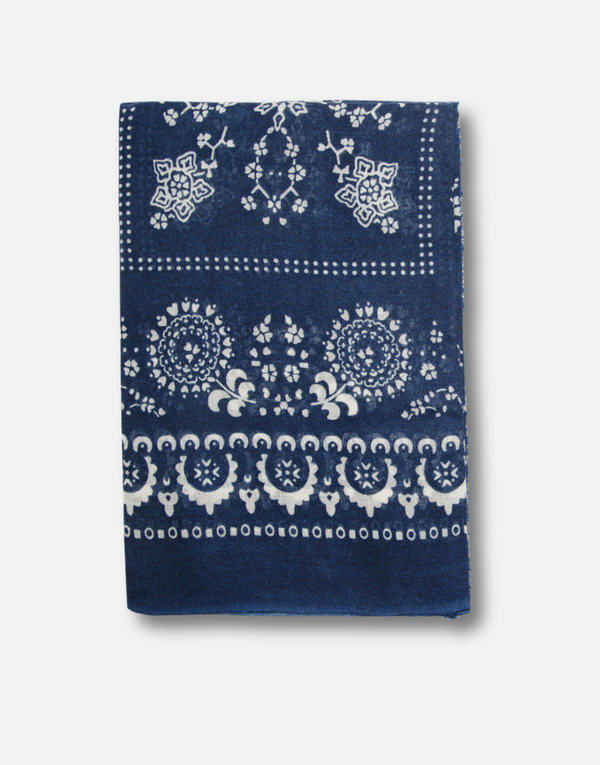 Foulard lana  azul marino motivos blancos