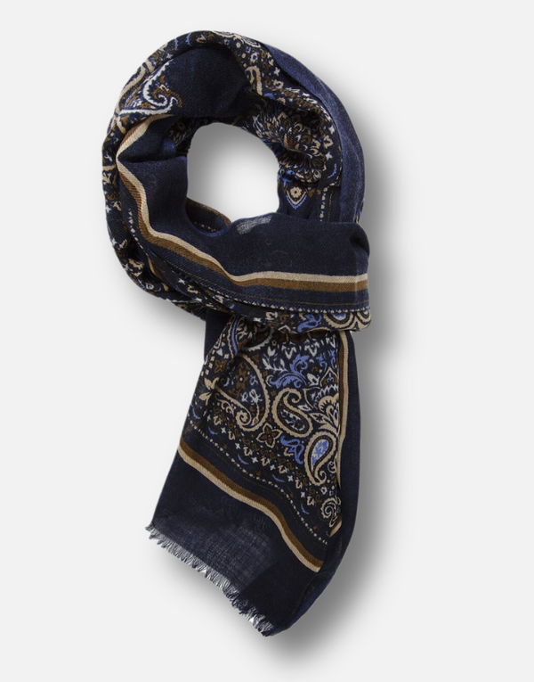 Foulard lana azul marino cachemir beige