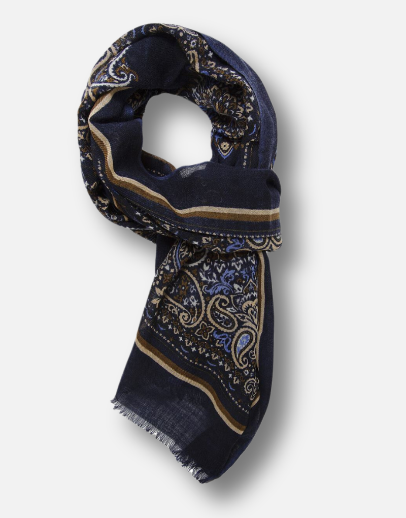 Foulard lana azul marino cachemir beige