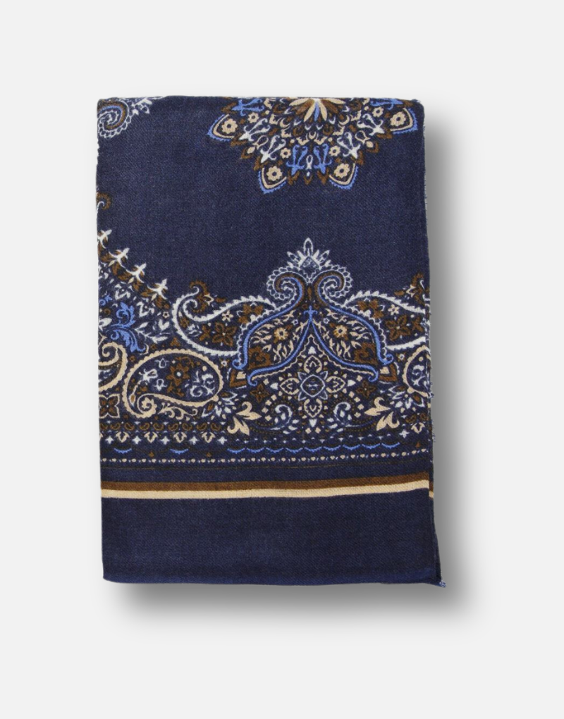 Foulard lana azul marino cachemir beige