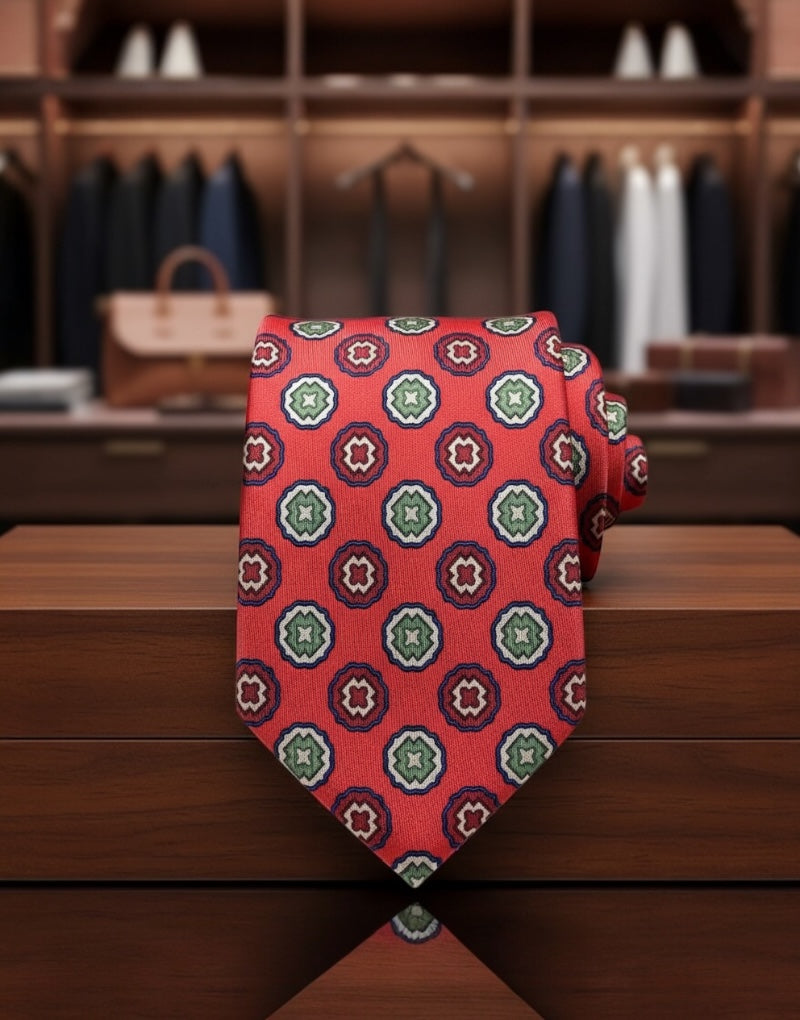 Corbata seda twill cruzada coral