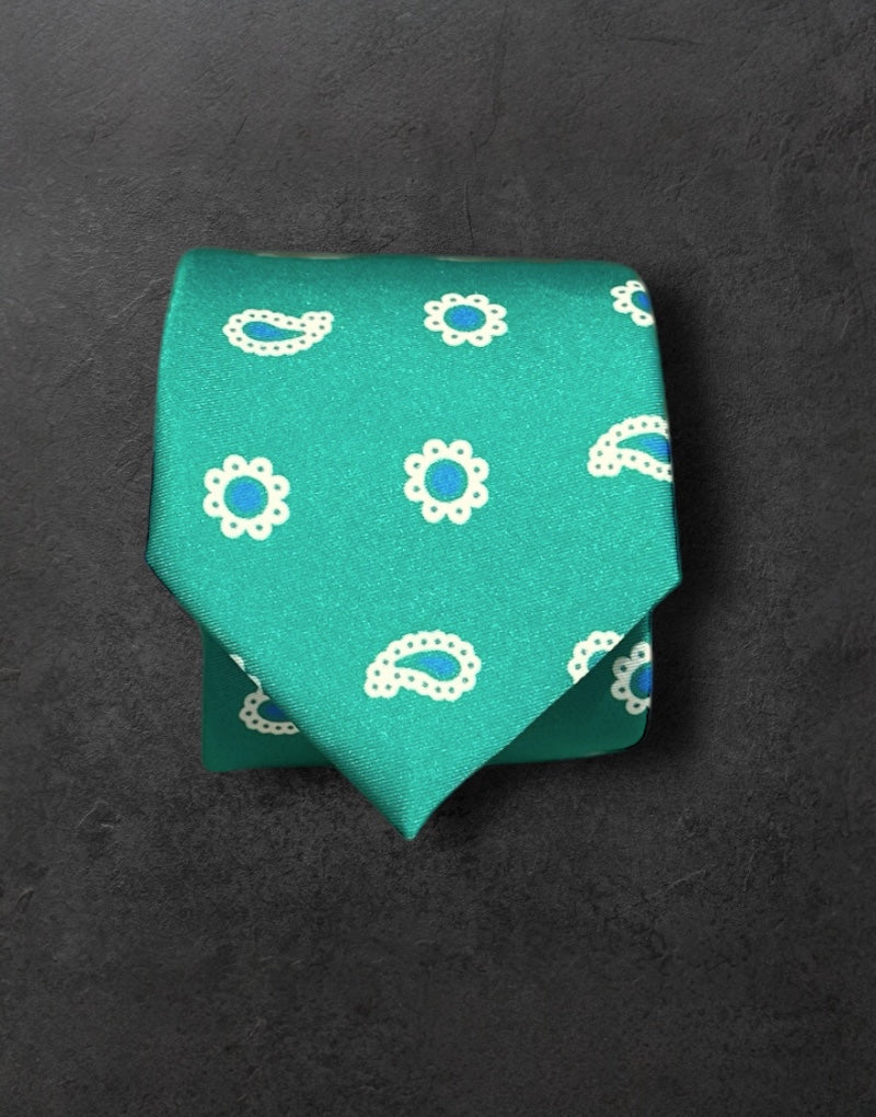 Corbata verde  mini cachemir azul
