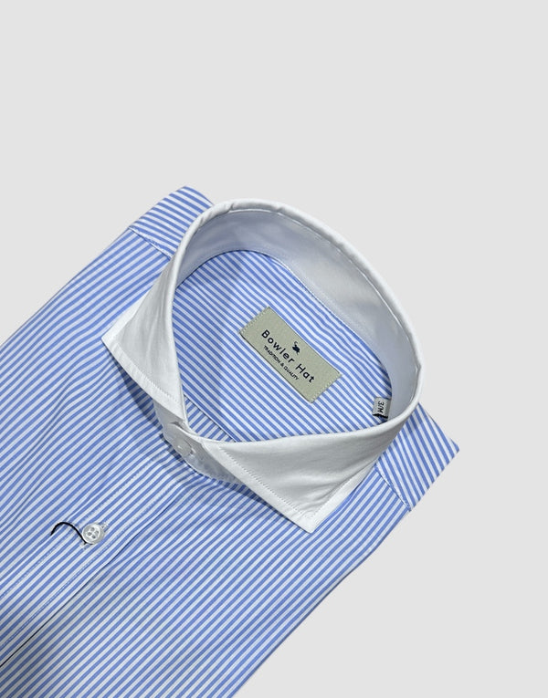 Camisa rayas  azul cuello blanco