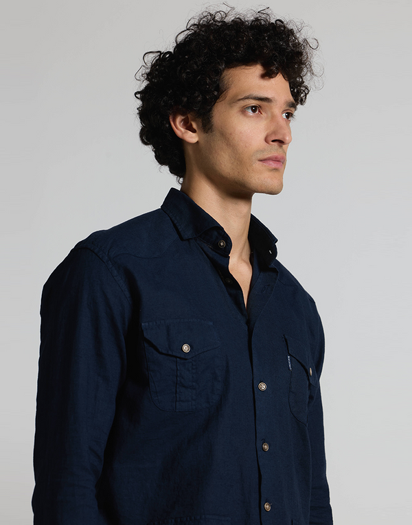 Camisa casual 4 bolsillos azul marino