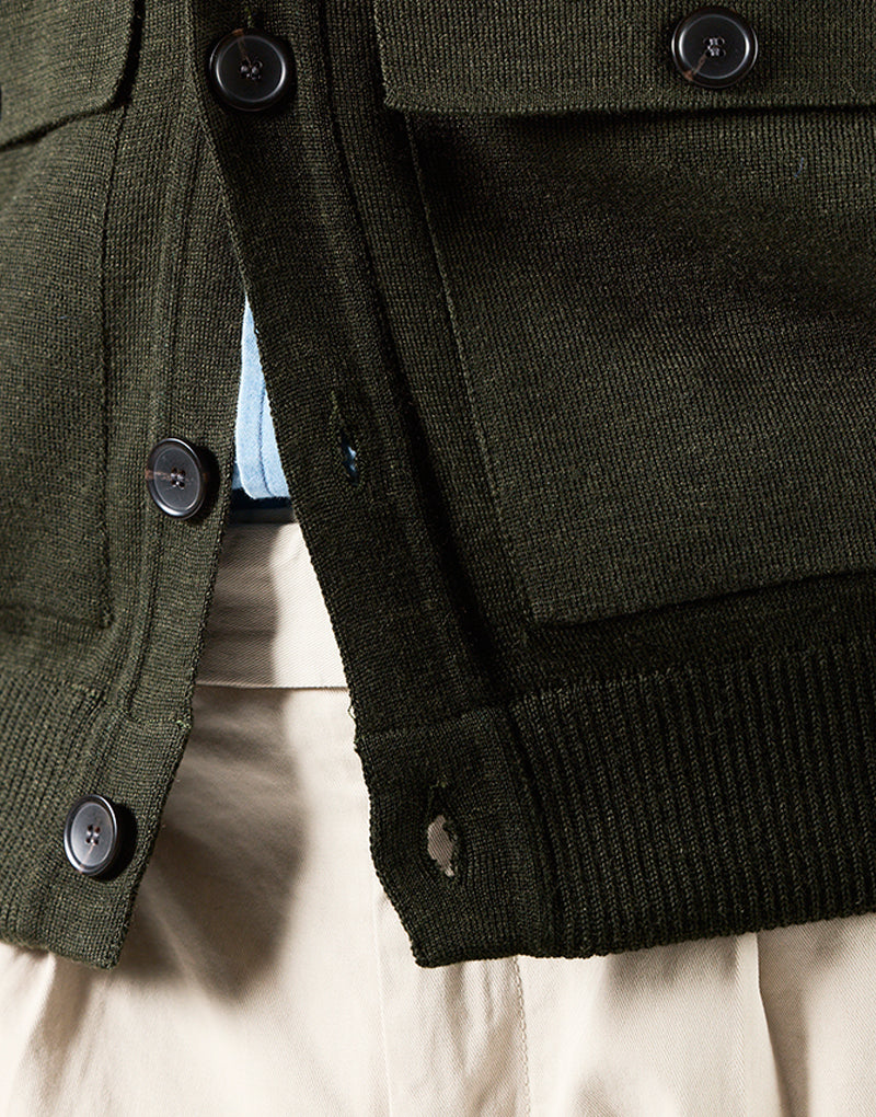 Cardigan bolsillos de parche khaki