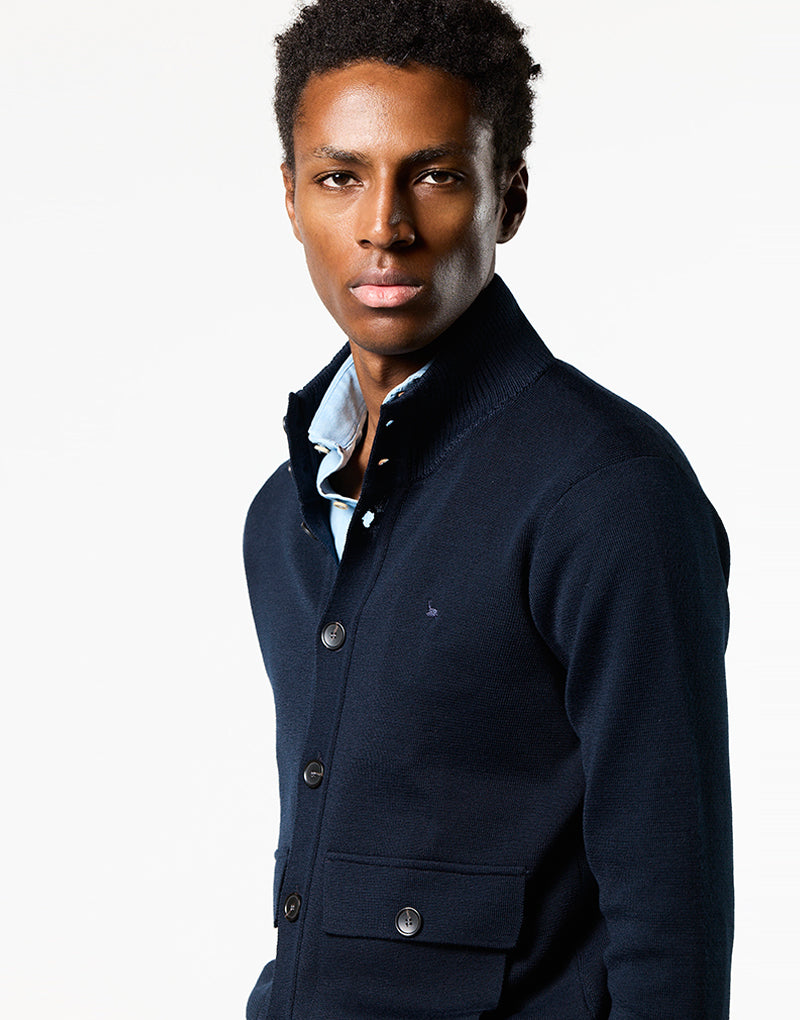 Cardigan bolsillos de parche azul marino