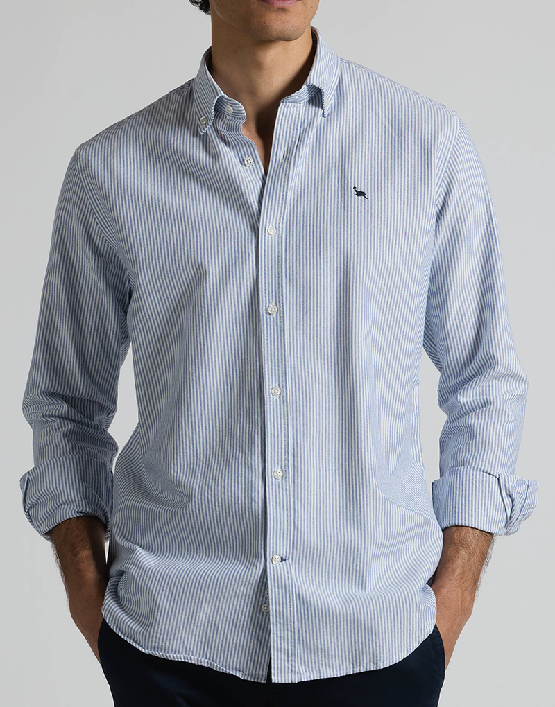 Camisa oxford rayas azul marino button down