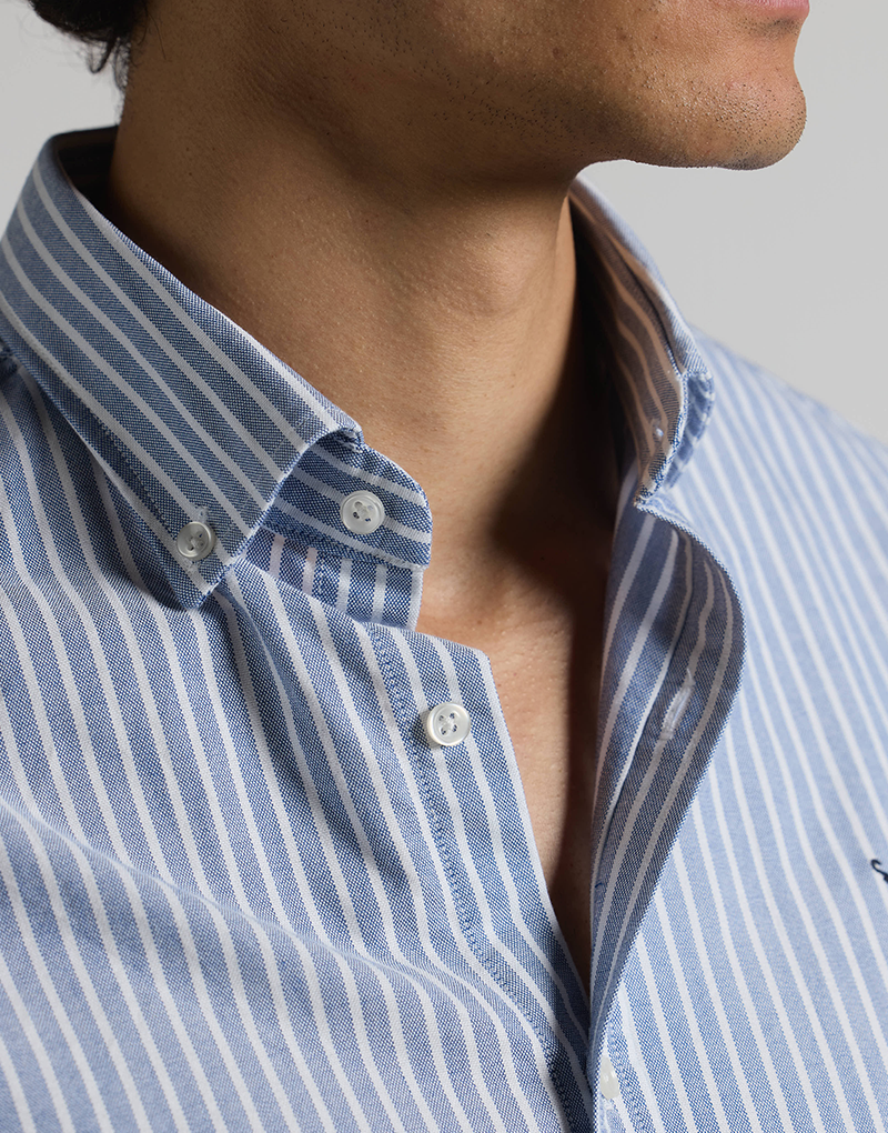 Camisa oxford azul marino raya blanca