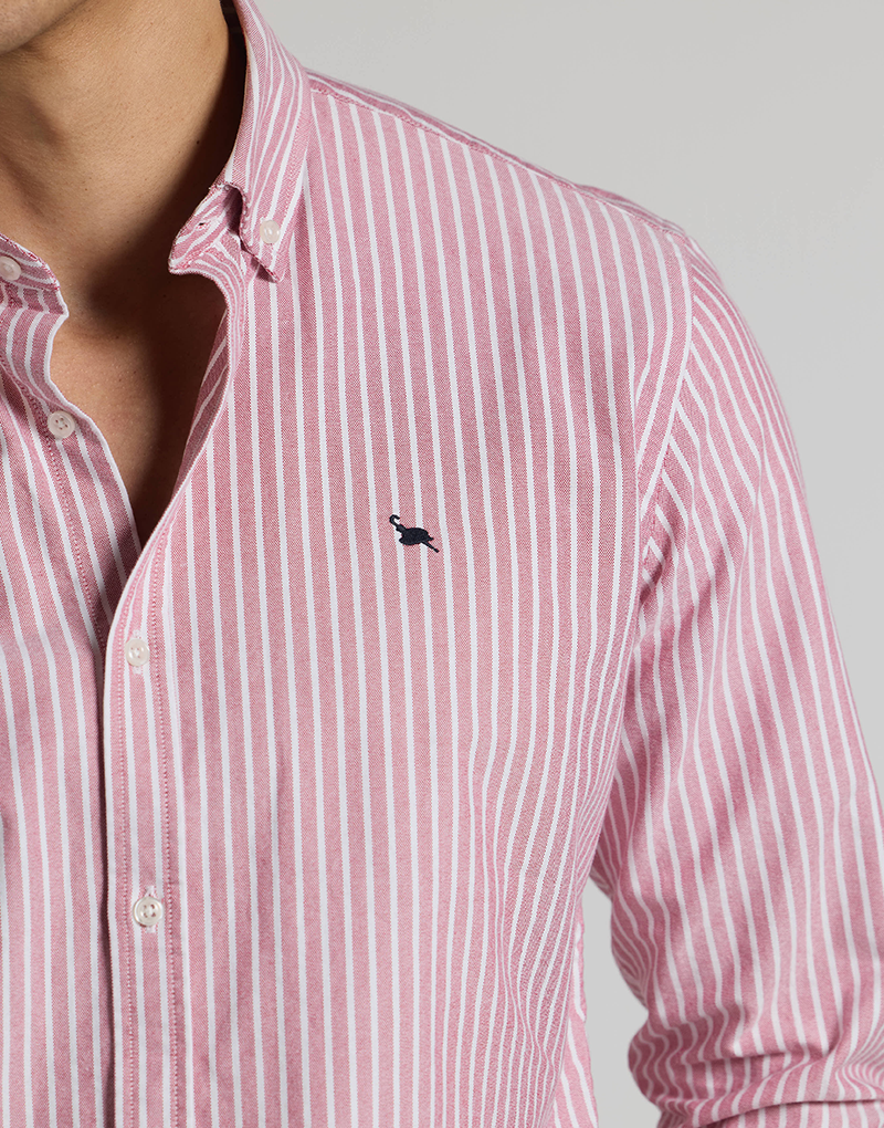Camisa oxford burdeos raya blanca