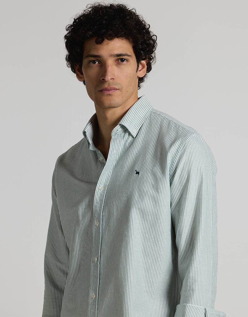 Camisa oxford rayas verde button down
