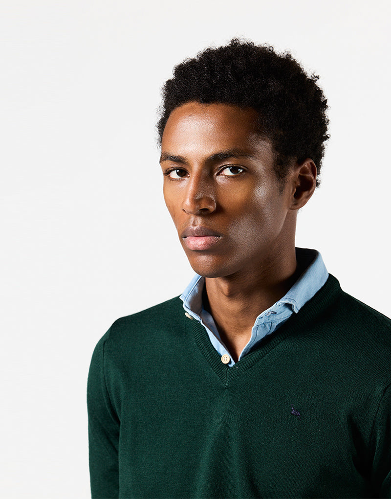 Jersey verde botella merino pico