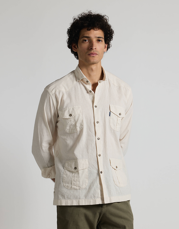 Camisa casual 4 bolsillos beige