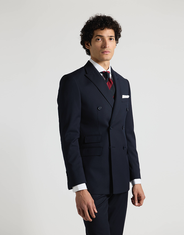 Traje cruzado liso azul marino