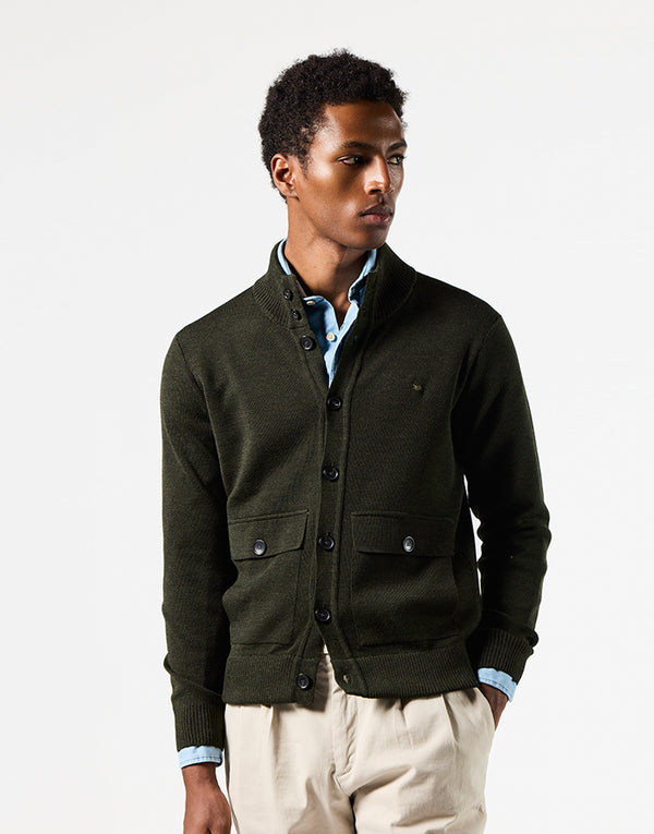 Cardigan bolsillos de parche khaki
