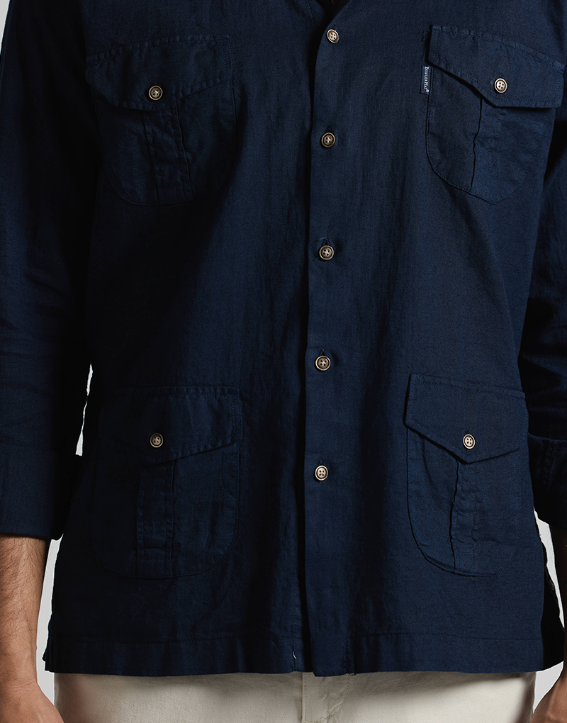 Camisa casual 4 bolsillos azul marino