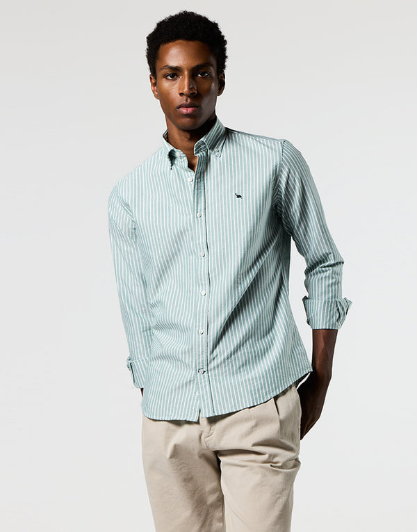Camisa oxford verde raya blanca