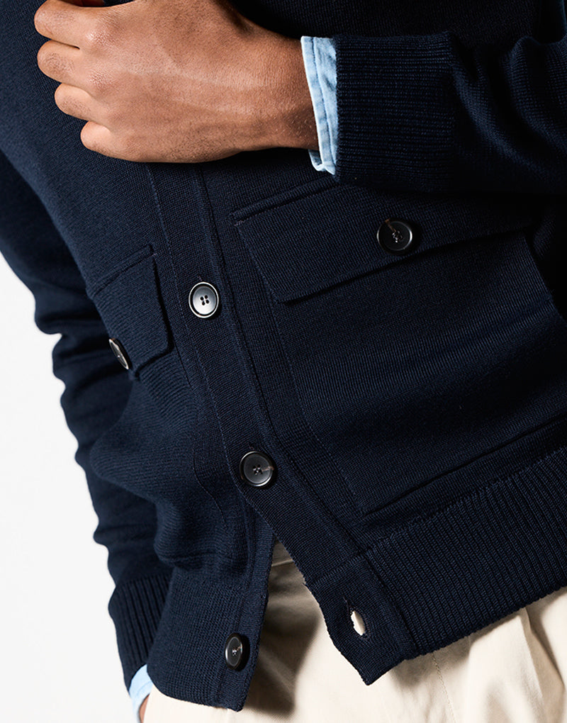 Cardigan bolsillos de parche azul marino