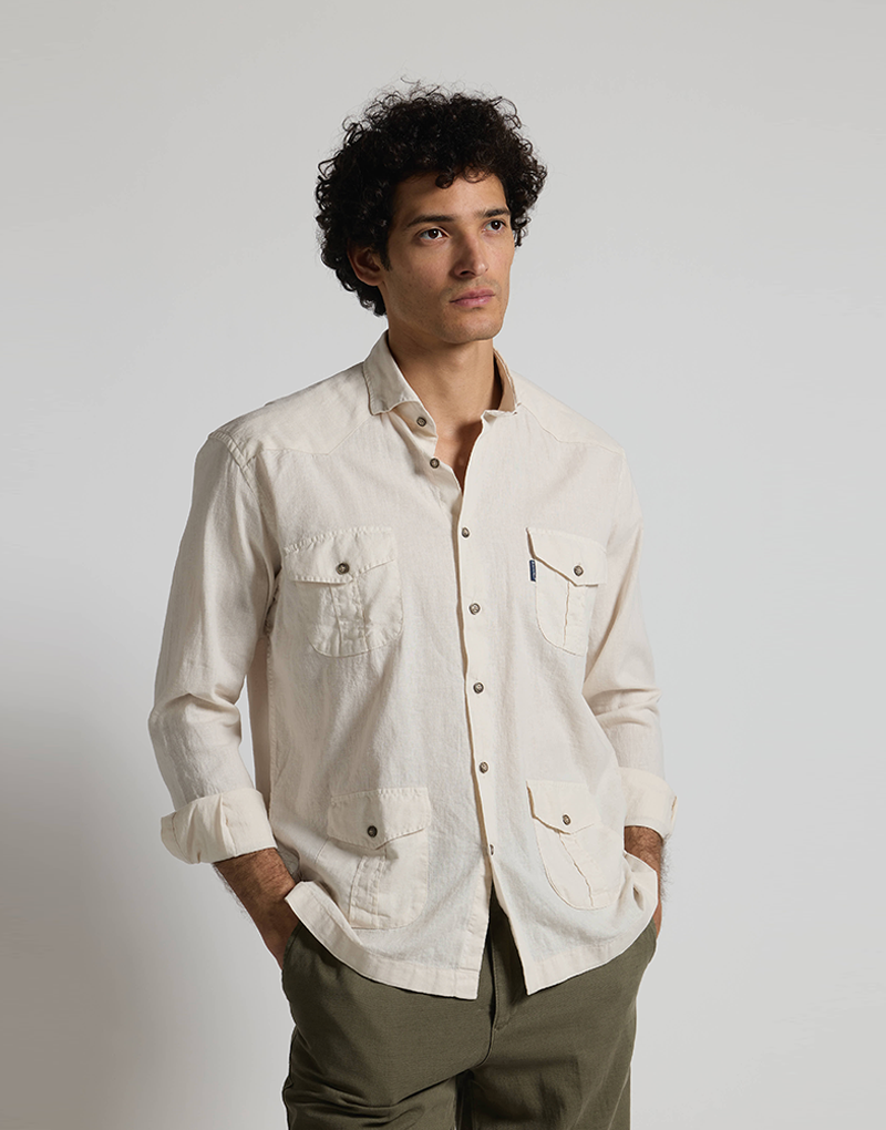 Camisa casual 4 bolsillos beige