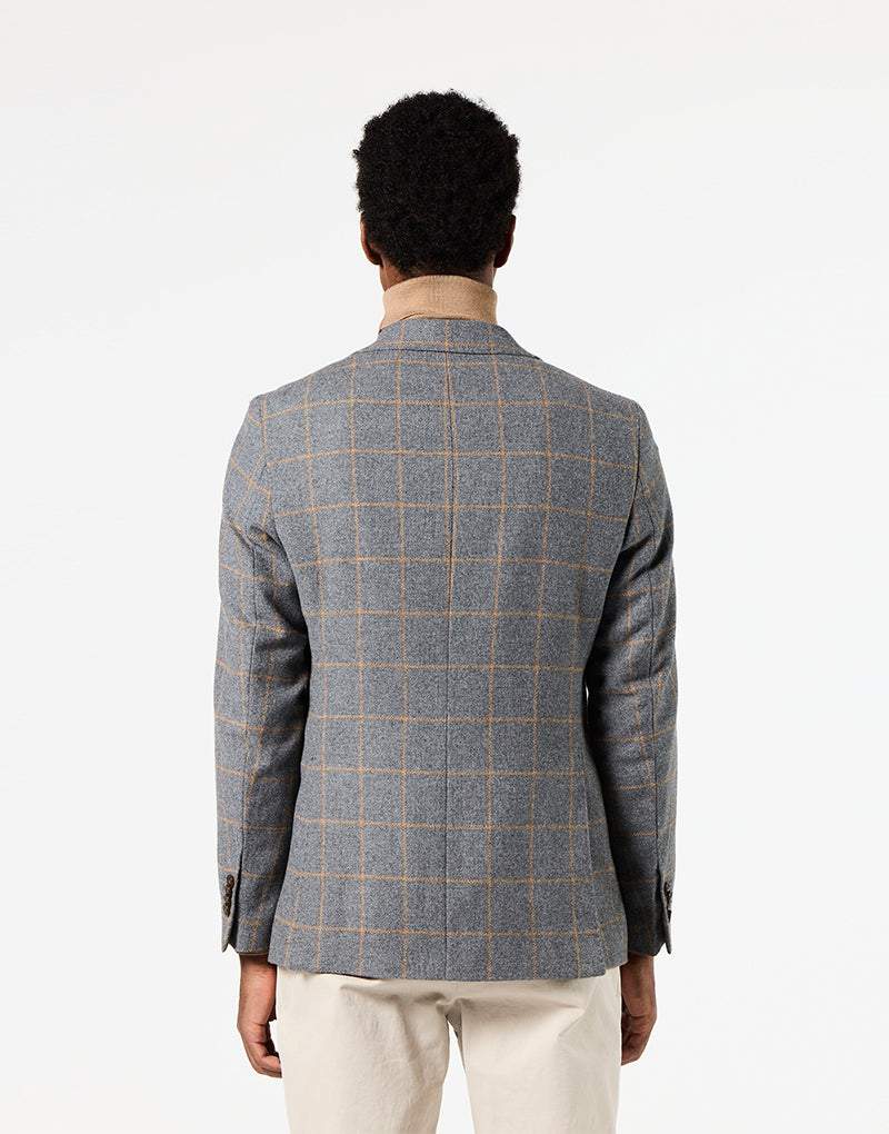 Americana gris cuadro ventana camel