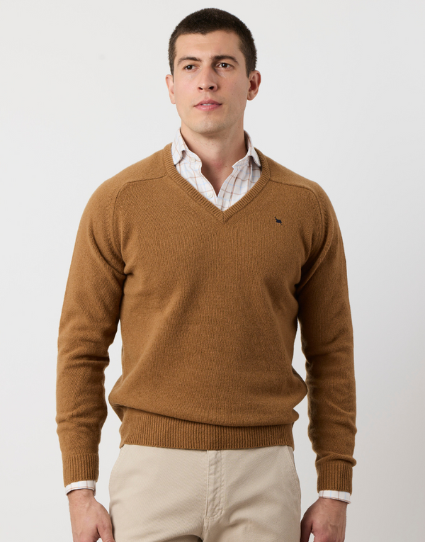 Jersey cuello pico lambswool camel