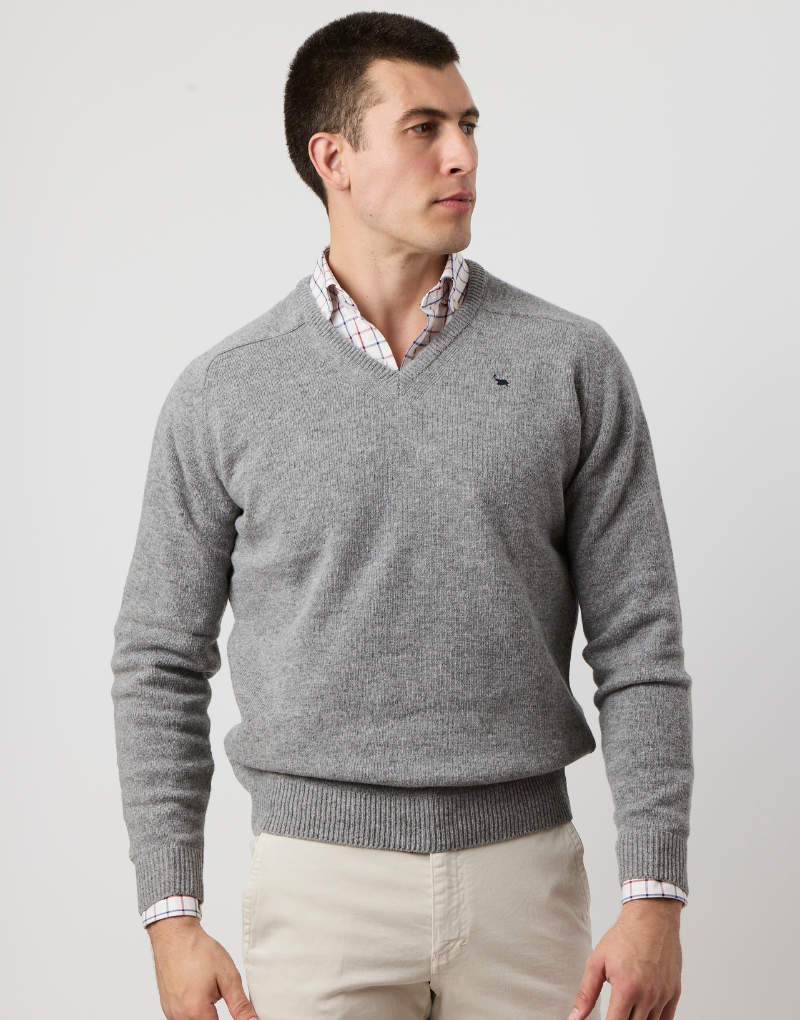 Jersey cuello pico lambswool gris