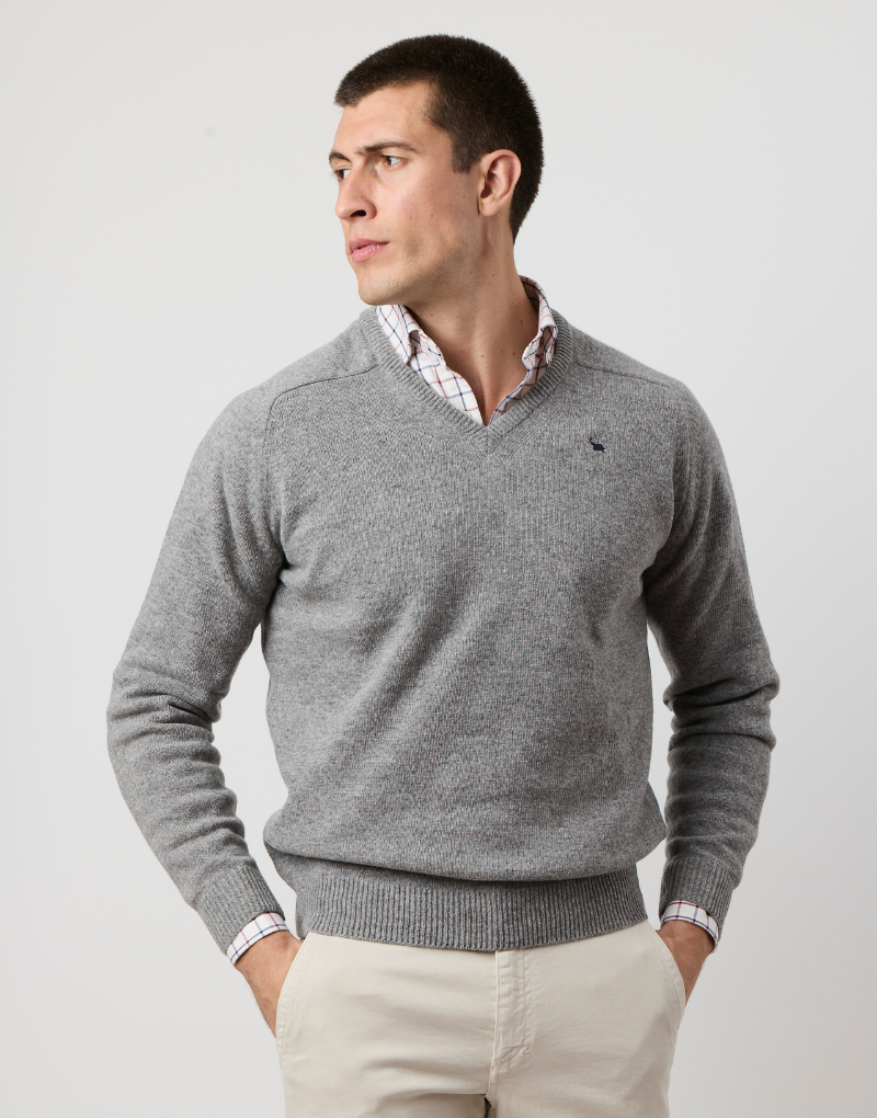 Jersey cuello pico lambswool gris