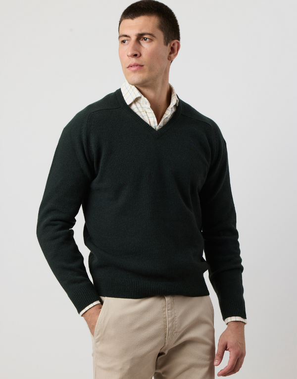 Jersey cuello pico lambswool verde botella