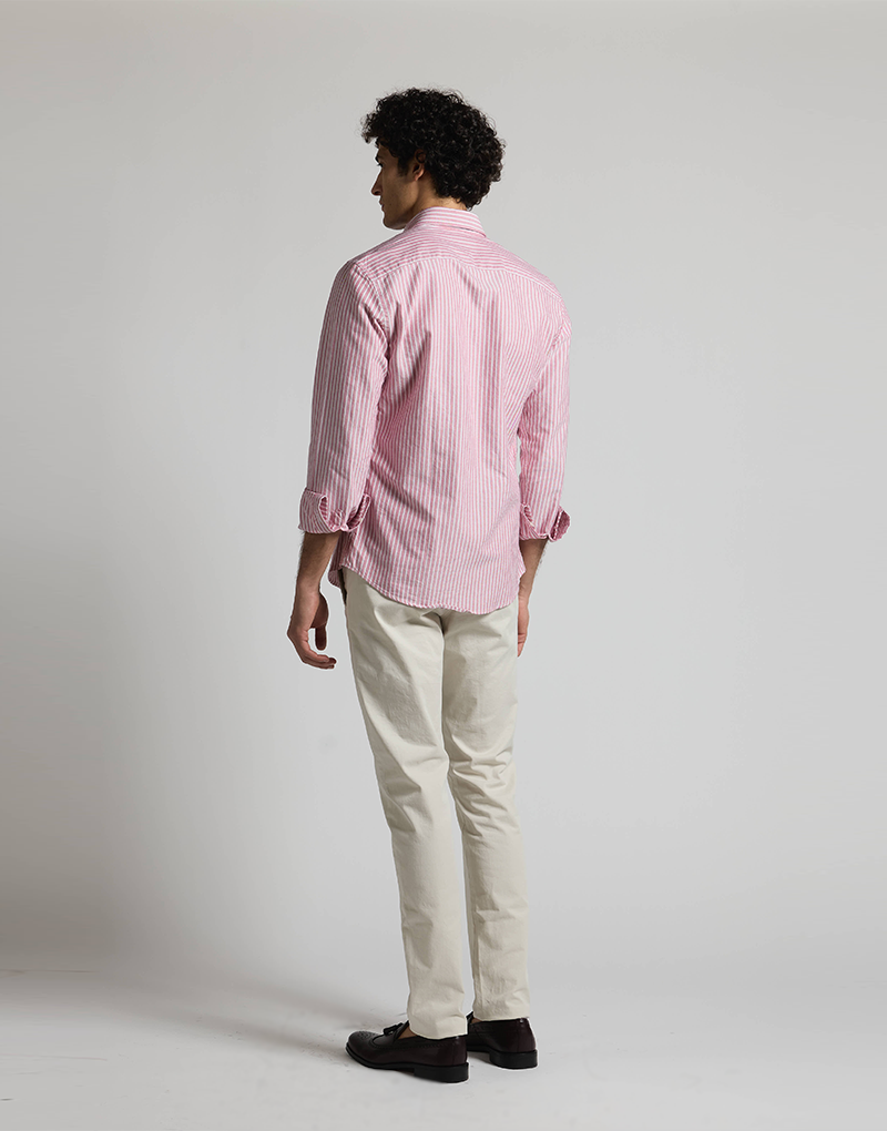 Camisa oxford burdeos raya blanca