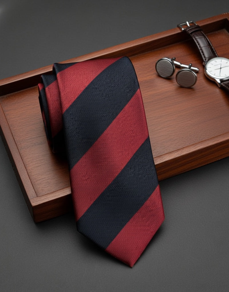Corbata seda jacquard regimental marino y rojo