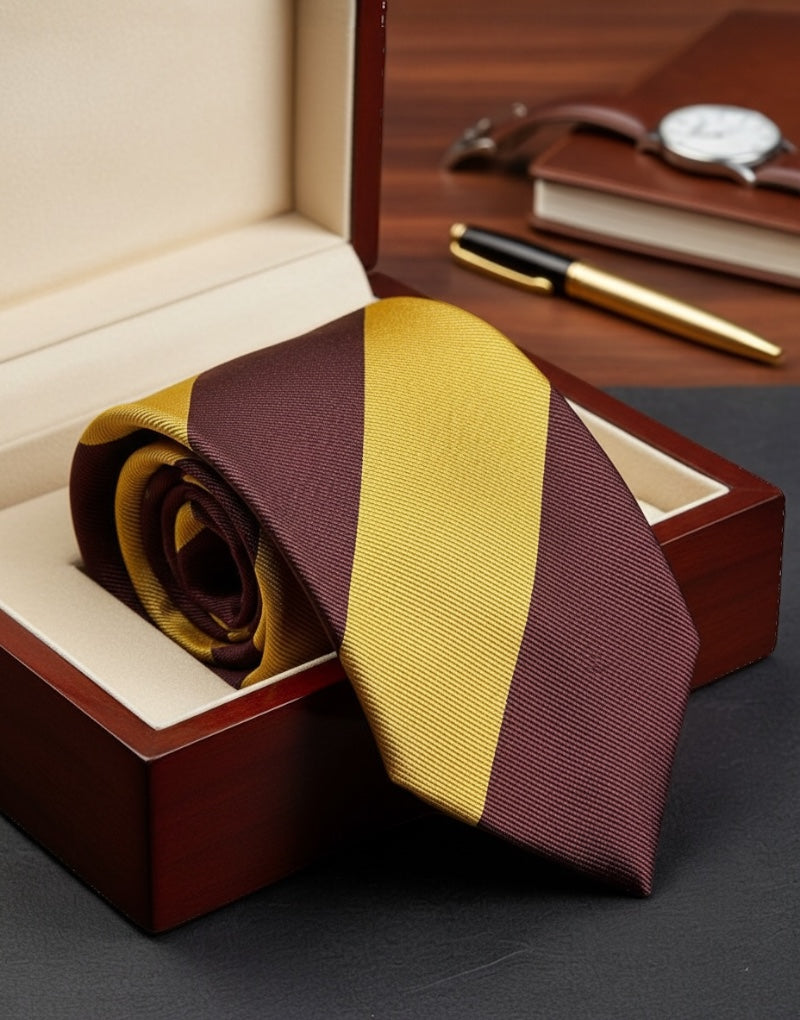 Corbata seda jacquard budeos y mostaza