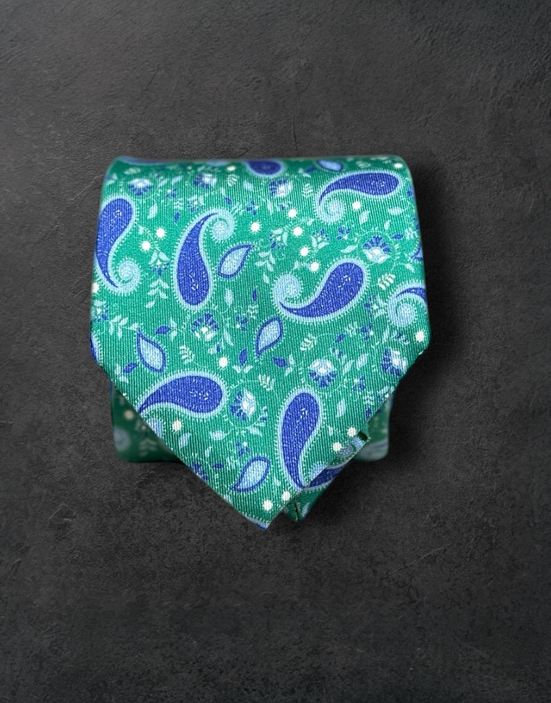 Corbata seda twill cachemir verde