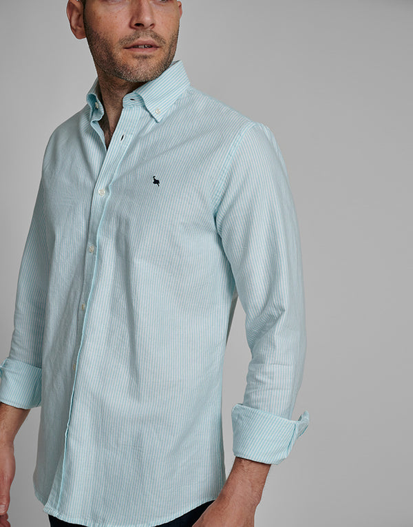 Camisa oxford rayas turquesa button down