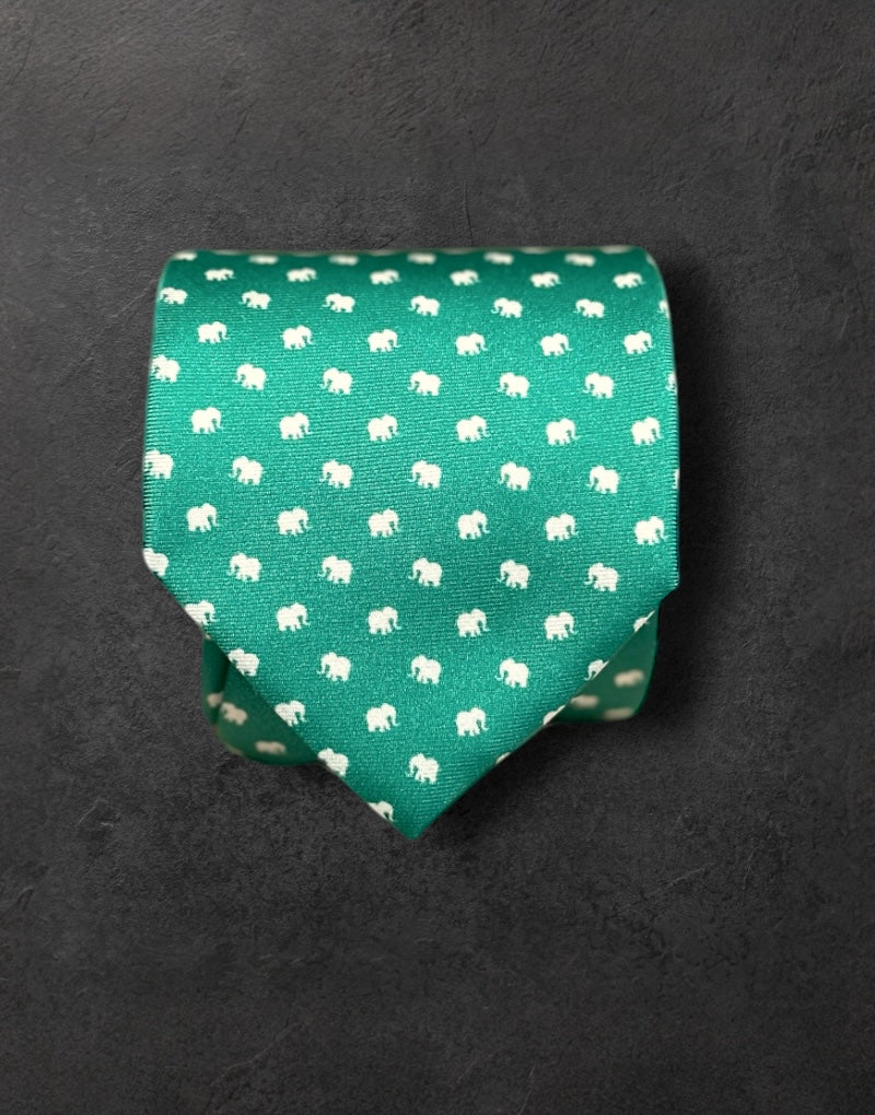 Corbata seda twill verde elefante blanco