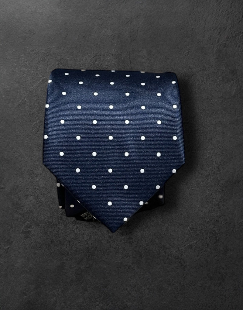 Corbata micro azul marino mini topo blanco