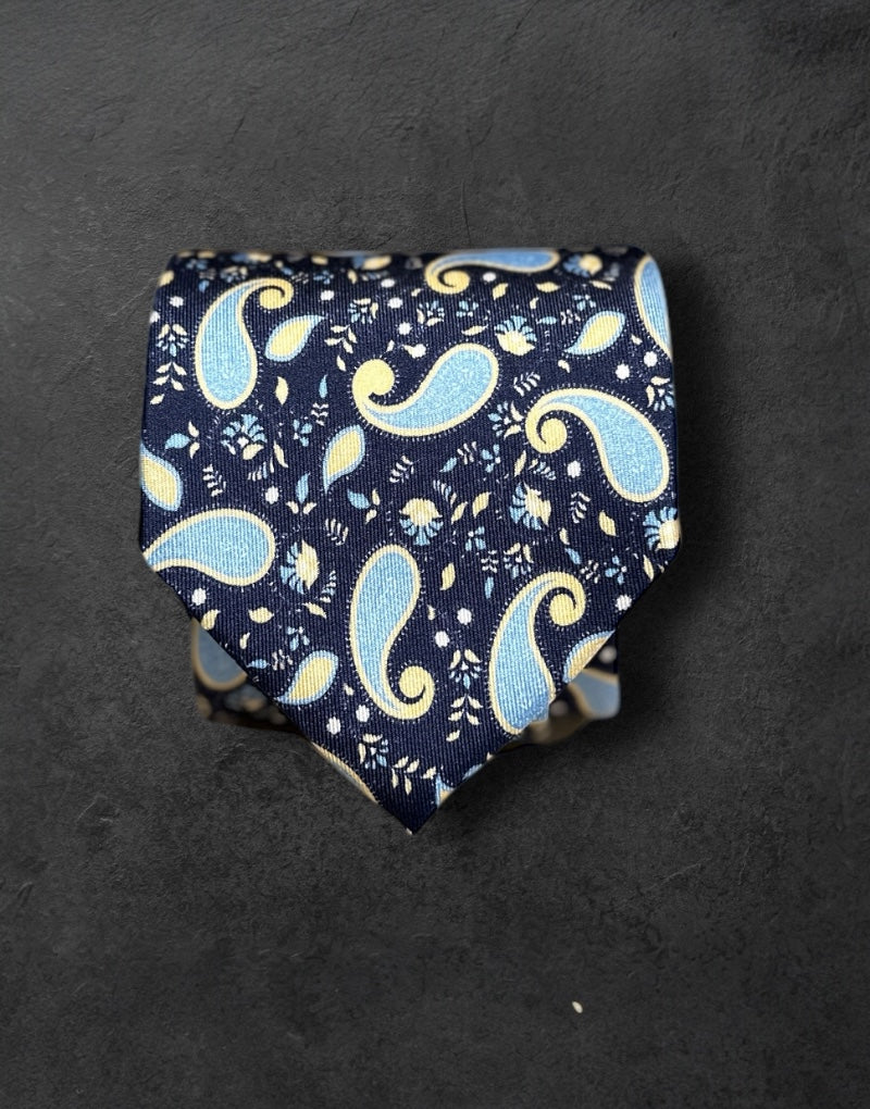 Corbata seda twill cachemir azul marino