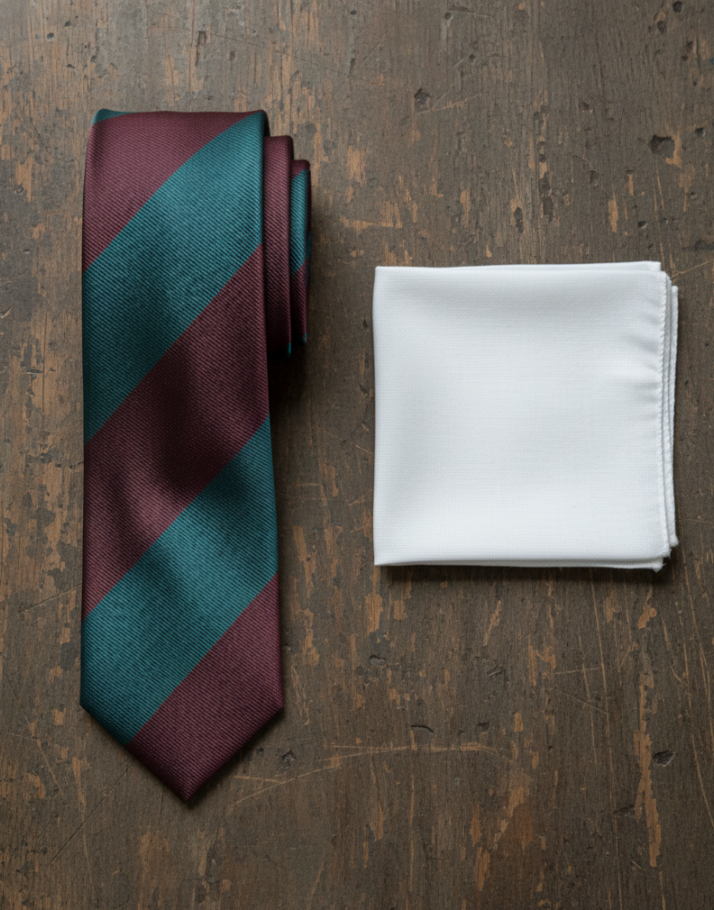 Corbata seda jacquard  rayas verde y burdeos