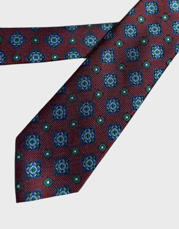 Corbata rombo burdeos y verde