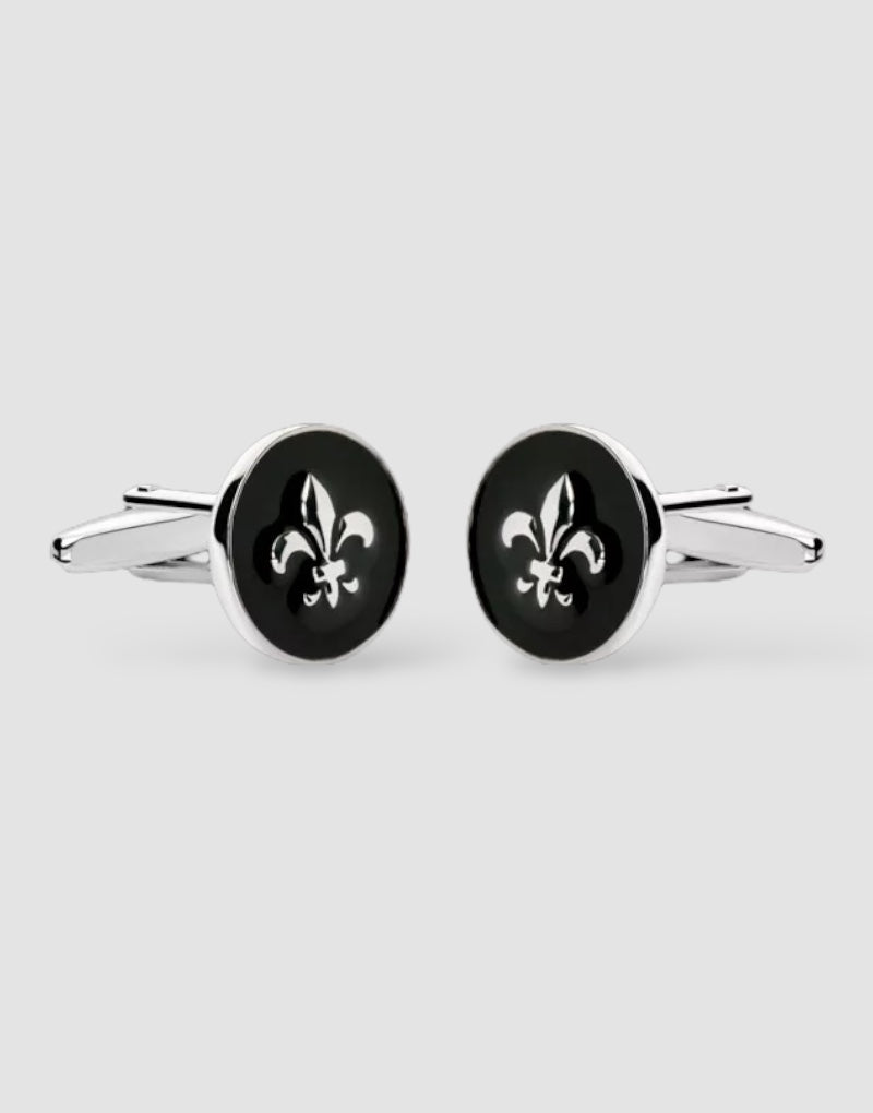 Gemelos para camisa flor de lis plata
