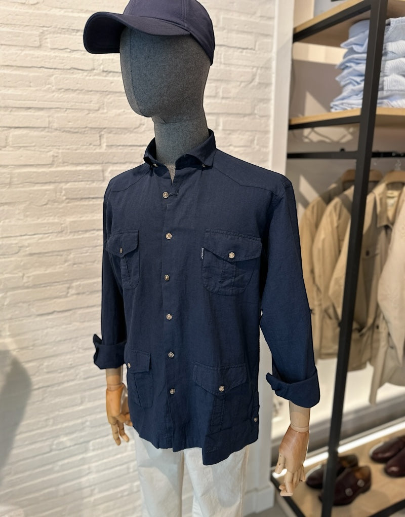 Camisa casual 4 bolsillos azul marino