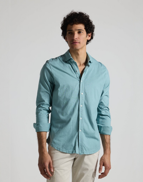 Camisa de punto azul petroleo
